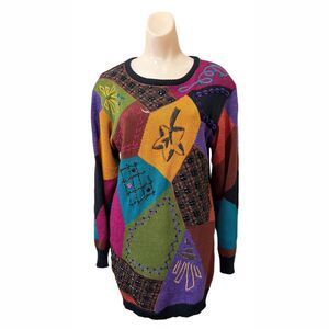 IB Diffusion Womens Y2K Oversize Sweater XS Geometric 90s Vintage Beaded Hip Hop